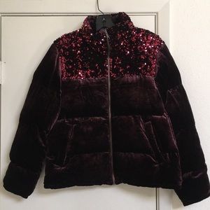 NWT Maeve Vera Sequined Velvet Puffer Jacket